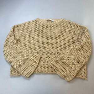 ZARA Crochet Knit Sweater Beige Women’s XL Modern Boho Revival Flare Crop